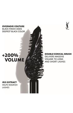 What it is: A couture mascara for extreme lash volume.What it does: Its unique formula of nourishing iris extract along with its deep black finish deliver up to 200% more volume with 24-hour smudge-proof wear for intense color from root to tip. The massive double-conical brush coats all your lashes while holding additional formula for a deep black look in just one swipe. The buildable formula lets you wear any level of volume, varying intensity from one to five strokes. How to use: Apply from la Ysl Makeup, Big Lashes, Short Lashes, Mascara Review, Beauty Lash, Mascara Brush, Black Pigment, Ysl Beauty, Black Mascara