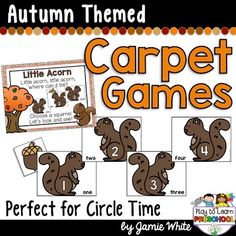 an autumn themed carpet games with the words perfect for circle time and four little acorns