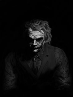 the joker in black and white with his face painted to look like he is wearing a suit