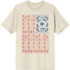 a t - shirt with an american flag design on the front, and stars in the middle