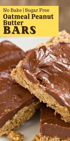 no bake sugar free oatmeal peanut butter bars with chocolate frosting