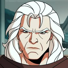 an animated image of a man with white hair