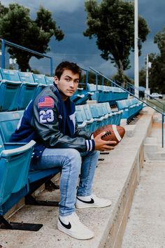 Guy Senior Photo Ideas - Football - Posing - Prompting - Grad - Graduate - Senior Session - Photos - Photography - Photographer - Georgia - High School - Inspo - Guy - Boy - Man - Outfit - Photo - Field - Editing - Moody - True to Color - Style - Monticello - Covington - Madison - Athens - Bleachers - Storm - Stormy Photos - Natural Light Guy Senior Photos, Football Senior Photos, College Photoshoot, Male Posing, Guy Poses, Senior Year Pictures, Senior Photos Boys, Senior Photo Ideas, Football Poses