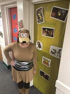 a person wearing a costume standing in front of a door