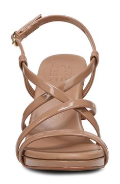 A metallic finish crackles across the strappy silhouette of this party-ready sandal built with a comfortable contoured footbed and adjustable slingback strap. 3 1/2" heel Contour+ Comfort technology Leather upper/synthetic lining and sole Imported Strappy Sandals With Adjustable Strap For Party, Formal Sandals With Multiple Straps And Open Heel, Evening Cross Strap Synthetic Sandals, Formal Sandals With Multiple Ankle Straps, Synthetic Double Strap Evening Sandals, Formal Summer Cross Strap Sandals, Party Sandals With Adjustable Strap And Synthetic Material, Party Sandals With Adjustable Strap, Formal Double Strap Slingback Sandals For Spring