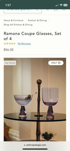 a glass table with two bowls on it and the price is $ 4 00 each