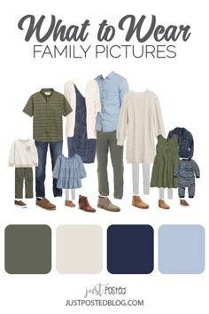 what to wear family pictures with the color blue, green and white in this image