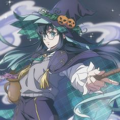 an anime character dressed as a witch holding a broom