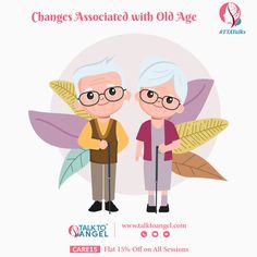 an elderly couple standing next to each other with leaves on the background and text that reads,