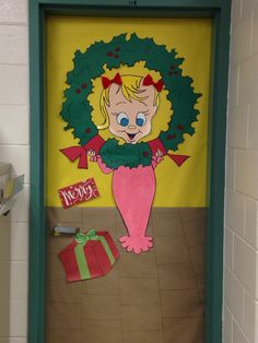 Cindy Lou Door Decoration, How The Grinch Stole Christmas Bulletin Board, Grinch Christmas Decorations Whoville Classroom, Group Christmas Door Decorations, How The Grinch Stole Christmas Decor Classroom, Whoville Christmas School Hallway, Grinch Themed Bulletin Board, Grinch Theme School Hallway, Welcome To Whoville Door Decoration