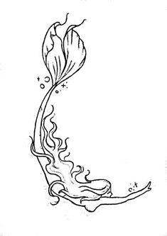 a drawing of a fish in the water with its tail curled up to it's mouth