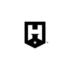 a black and white logo with the letter h on it