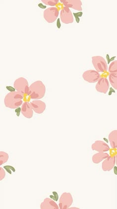 pink flowers on a white background with green leaves and yellow centers are featured in this image