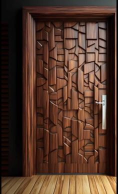 a wooden door with an intricate design on it