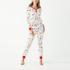 Cotton Gear Up Your Family For Holiday Fun With This Lc Lauren Conrad Holiday Village Pajama Collection From Jammies For Your Families. 2-Piece Set Includes: Pajama Pants & Pajama Top Top: Shirttail Hem, Rib Detailing, Button Placket Pants: Elastic Waistband White With Red Trim Fitted New Holiday Loungewear, Holiday Village, Winter Themed, V Neck Top, Pajama Top, Lc Lauren Conrad, Winter Theme, Lauren Conrad, V Neck Tops