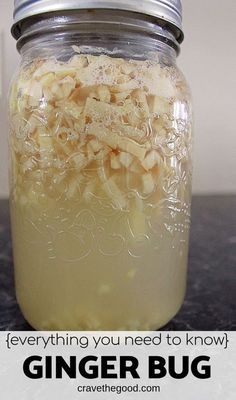 a jar filled with food sitting on top of a counter