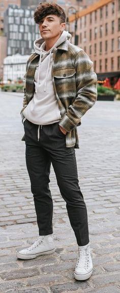 Mens Shirt Jacket Outfit, Men Outfits With Hoodie, Hoodie And Shirt Outfit Men, Relaxed Style Outfits Men, Guy Cute Outfit, Hoodie And Jacket Outfit Men, Casual Hoodie Outfits Men, Hoodies With Shirts Over Them Outfits, Mens Winter Outfits 2023