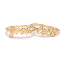 We heart these Good Luck rings - keep both for yourself or split the set with your bestie. Spread that PMA! Best Friend Rings, Friend Rings, Rose Bracelet, 2 Rings, Ring Stack, Treasure Hunt, 14kt Gold, Ring Set, Gold Vermeil