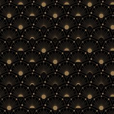 an art deco style wallpaper with gold and black fan design on it's sides