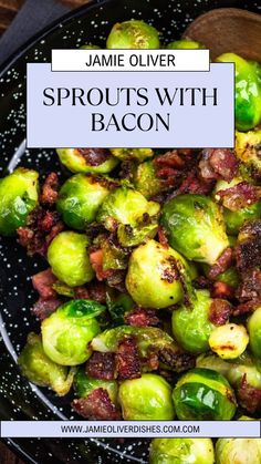 brussel sprouts with bacon on a black plate