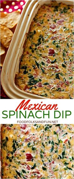 mexican spinach dip recipe in a casserole dish