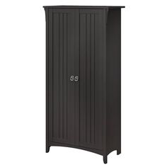 a tall black cabinet with two doors