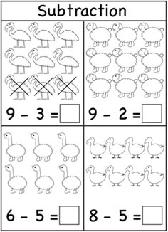 the subtraction worksheet for numbers 1 - 5 with pictures of ducks and geese