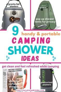 9 camping shower ideas including gravity-fed camping showers (solar bags), electronic camping showers and pressurized camping showers. Plus camping shower tents are mentioned as a way to get some privacy while showering at the campsite. Pop Up Shower Tent, Pop Up Camper Accessories, Luxury Camping Gear, Travel Trailer Organization, Tent Ideas, Travel Trailer Living