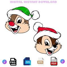 two cartoon faces with santa hats on them