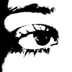 an eye is shown in black and white