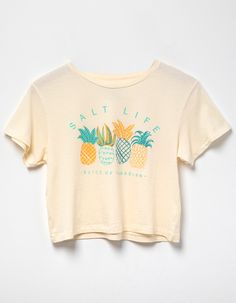 Salt Life Maui Wowie Crop Tee. Large Graphic Screened On Front. Ribbed Crew Neckline. Short Sleeve. Cropped And Boxy Fit. 100% Cotton. Machine Wash. Imported. | Salt Life Maui Wowie Girls Crop Tee Cute Tops For School, Preppy Shirts, Preppy Kids Outfits, Maui Wowie, Preppy Kids, Preppy Girls, Preppy Stuff, Trendy Shirt Designs, Preppy Summer Outfits