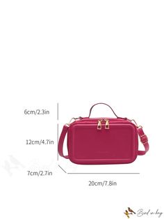 BirdinBag - Neon Pink Mini Square Bag with Stylish Letter Detail Rectangular Phone Bag With Zipper Closure, Portable Pink Box Bag For Travel, Rectangular Box Bag For School, Rectangular Travel Shoulder Bag, Pink Rectangular Box Bag For Daily Use, Satchel Box Bag With Zipper For School, Trendy Travel Satchel Cosmetic Bag, Travel Cosmetic Satchel Bag, Rectangular School Shoulder Bag