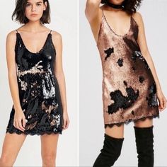 Free People (Revolve) Seeing Double Black/ Gold Sequin Dress, Size S, Never Worn Free People Sparkle Dress, Black Gold Sequin Dress, Black And Gold Sparkly Mini Dress Revolve, Free People Gold Velvet Dress, Free People Adella Slip Dress, Dress Stole, Free People Mini Dress, Gold Sequin Dress, Embroidered Lace Dress