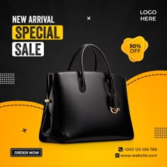 an advertisement for a new arrival special sale with a woman's handbag on it