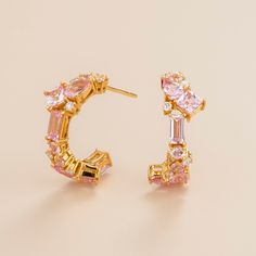 Lanna medium hoop earrings in 18k gold vermeil set with Pink Sapphire and Diamond gemstones.Diamond: 0.18 caratsPink Sapphire: 6.81 carats Our precious jewellery is designed to preserve its original brilliance over time. There are a few precautions to make sure to keep your jewellery in the best condition.Your jewellery should be cleaned regularly using a clean and dry polishing cloth to gently rub your piece in one direction. Use gentle soap on a damp polishing cloth if further cleaning is need Pink Sapphire Earrings, Teal Earrings, Medium Hoop Earrings, Earrings In Gold, Girly Jewelry, Diamond Set, Precious Jewelry, Gold Set, Precious Gemstones