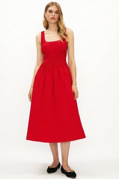 Sometimes simplicity is the key to beautiful dressing. This delightful taffeta skater dress is cut to a mid-length fit and designed with an A-line silhouette, gathered waist and full skirt for a figure flattering finish. Christmas Party Outfits, Party Outfits, Dress Silhouette, Dress Red, Full Skirt, Skater Dress, Dress Collection, Mid Length, Party Outfit