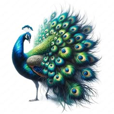 a painting of a peacock with its feathers spread out