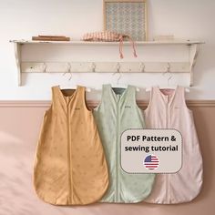 three baby swaddles hanging on a wall with the text pdf pattern and sewing tutor