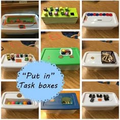 Put In Task Boxes in Special Education Busy Work For Preschoolers, Put In Activities, Task Boxes Preschool, Teacch Activities, Teacch Tasks, Vocational Tasks, Work Bins, Sped Classroom, Life Skills Classroom