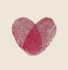 a red fingerprint in the shape of a heart