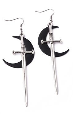 PRICES MAY VARY. GOTHIC CRESCENT MOON SWORD EARRINGS: Crescent Moon Sword Earrings are full of personality and cool, popular nowadays, provides dangling and eye-catching look with you MATERIALS: Meticulously crafted from high-quality zinc alloy with an antique silver finish. SIZE AND LENGTH: size of Moon is 1.4 inch in width x 1.6 inches in height, size of Sword is 2.1 inches in width x 3.4 inches in height. PERFECT GOTH GIFT: Perfect Moon Sword Earrings gift on birthday, party, Halloween New Ye Gifts For Lesbian Girlfriend, Knife Earrings, New Year Jewelry, Gothic Jewelry Diy, Earrings Goth, Lesbian Gifts, Dagger Earrings, Christmas Gift For Women, Goth Earrings