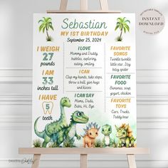 a dinosaur birthday party sign with dinosaurs on it