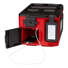 an electronic device is connected to a red box