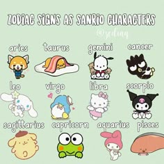 the zodiac signs as sano characters are arranged in different colors and sizes, including one with