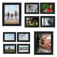 several different pictures are arranged in black frames