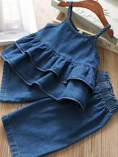 Denim Suspenders, Kids Wear Girls, Denim Wear, Top And Pants Set, Kids Denim, Girls Clothing Sets, Girls Denim