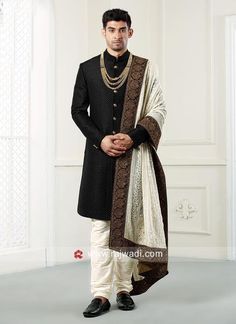 Mens Wedding Wear Indian, Blue Sherwani, Sherwani For Men Wedding, Wedding Kurta For Men, Groom Dress Men, Mens Wear Wedding, Indian Groom Wear, Wedding Dresses Men Indian, Sherwani Groom