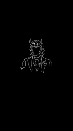 a black and white drawing of a man in a suit with horns on his head