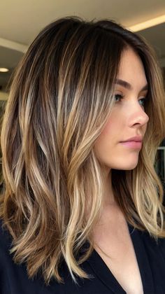 Stylish Layered Haircuts for Long Ha Mom Hair Medium Length, Brunette Choppy Layers, Blonde Balayage With Long Layers, Haircut With Dimension, Women’s Long Bob, Shaggy Bob For Fine Hair Choppy Hairstyles Layered Haircuts Long, Long Haircut Low Maintenance, Mid Length Long Layers Haircut, Fine Haircuts Medium