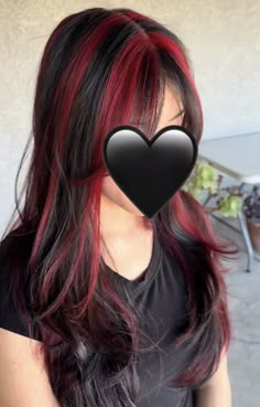 Dark Hair Medium Length, Red Highlights On Dark Hair, Red And Blue Hair, Highlights On Dark Hair, Fun Hairstyles, Black Red Hair, Hair Dye Tips, Dyed Hair Blue, Chunky Highlights